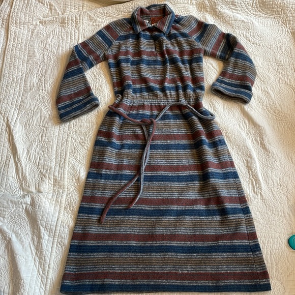 VTG Missoni 70s 80s wool stripe collared maxi dress 42 medium POCKETS - Picture 9 of 16